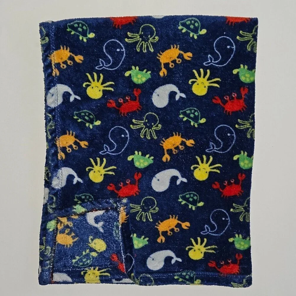 Baby Gear Blue Sea Ocean Animals Blanket Lovey Crab Whale Octopus Turtle Lobster